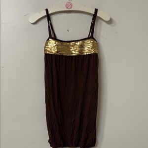 Next Era Brown and Gold Sequin Tank Top Y2K